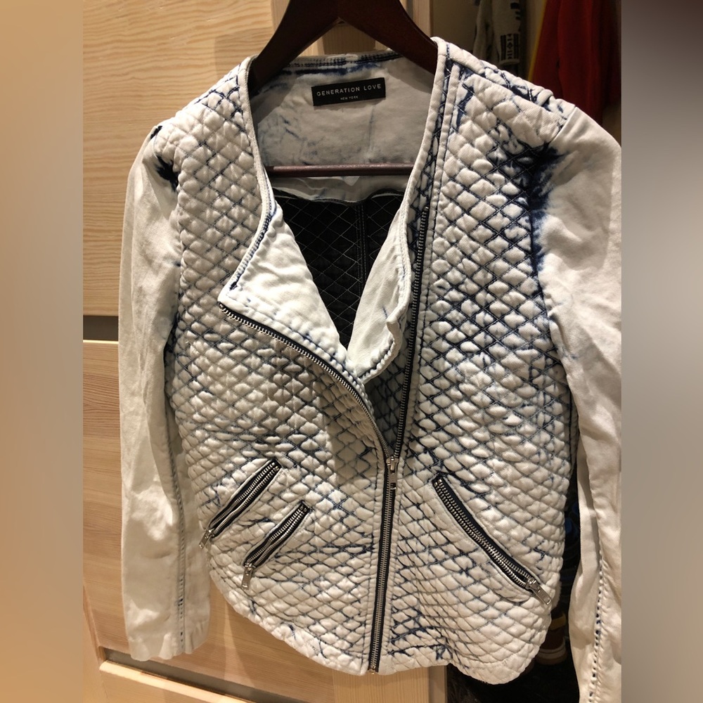 Generation Love quilted acid wash moto style Jean jacket-acid wash look